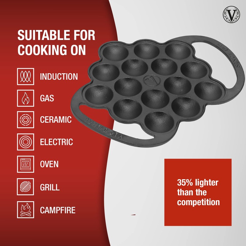 Victoria Cast Iron Poffertjes Dutch Pancake Pan with Loop Handles,