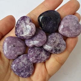 Manekieko Manekieko 3 Stck Natrlicher Lila Lepidolith Tasche Palme Daumen Heilkristall Herz Liebe Sorgensteine, 25mm Reiki Ausgleichskristall und Heilsteine