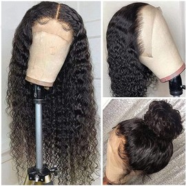 Natural Brazilian Wig 13x4 Lace Front Human Hair Water Wave Brazilian Wig 150% Density Natural Black 14 Inch