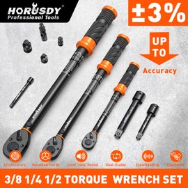 3Pack Torque Wrench Set, 1/4", 3/8", 1/2" Drive Click Torque Wrench Extra with Extension Bars & Adapters, Dual-Direction Adjustable Precision Torque Wrenches for Car, Motorcycle, Bike DIY Maintenance