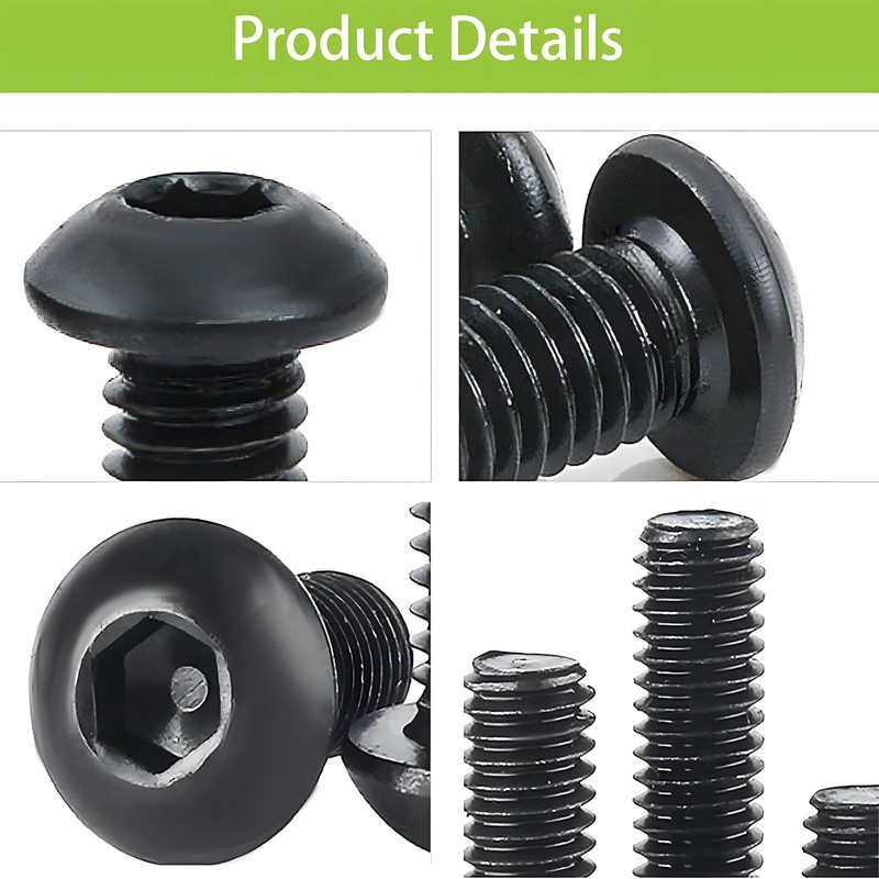 Zmbroll 140Pcs M6x8/10/12/16/20/25/30/35mm M6 Black Button Head Hex Socket Cap