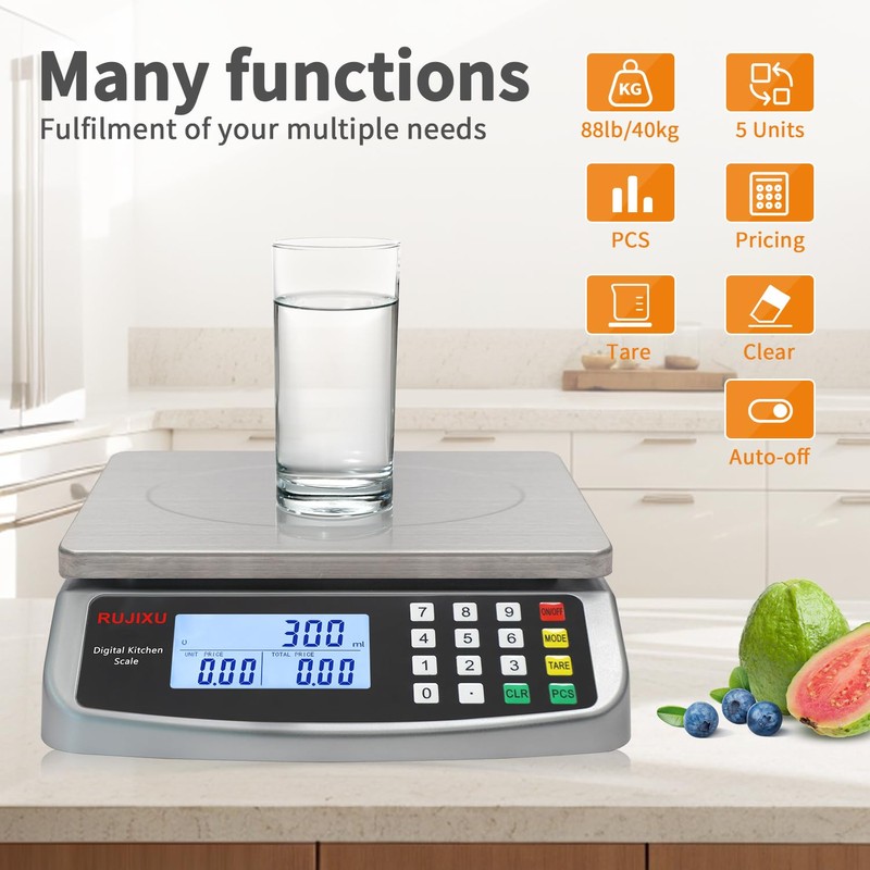Food Scale 88lb/40kg Large Digital Kitchen Scale 0.05oz/1g with Price