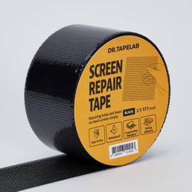 DR.TAPELAB Window Mesh Screen Repair Tape kit, Black, 2inx15FT, Strong Adhesive & Waterproof, Covering up Holes and Tears Instantly, for Window and Screen Door, Fiberglass (Black)