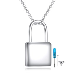 POPLYKE Lock Urn Necklace for Ashes Cremation Jewelry for Men Ashes Necklace for Women 18+4 Inches