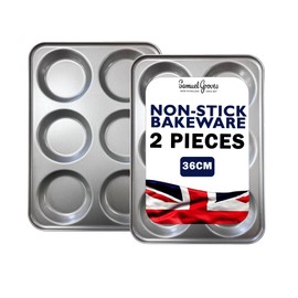 Samuel Groves Giant Yorkshire Pudding Oven Trays Non Stick Made in England (2 Pack, 6 Cup)
