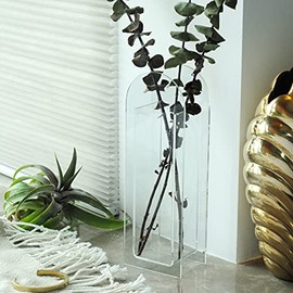 Jarrón acrílico, centros de mesa de boda, decoración del hogar, jarrón con forma de arco, diseño moderno (transparente)
