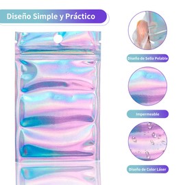 OranSee Bolsas de Herméticas Reutilizables, Bolsas Holográficas, 50 Piezas de Color Holográfico para Almacenamiento de Brillo de Labios, Pestañas de Joyería(7.5 x 10cm)