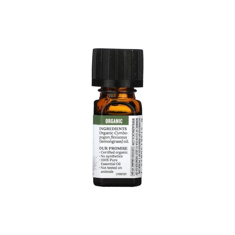 Aura Cacia Organic Lemongrass Essential Oil, GC/MS Tested for Purity,