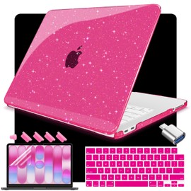 Teryeefi Gltter Case for MacBook Neo 13 inch Case 2026 (A18 Pro) Model A3404, Slim Protective Hard Shell Cover & Keyboard Cover & Type C Adapter - Sparkly Rose Pink