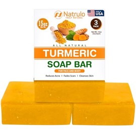 Natrulo- Jabón de cúrcuma natural para rostro y cuerpo: jabón iluminador de cúrcuma para manchas oscuras, zonas íntimas