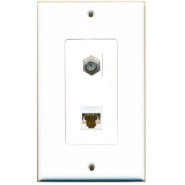 Wallplate City 1 Port CAT6 Coax F-F Wall Plate DecorZ White