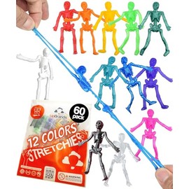 UpBrands 60 Halloween Handouts, Small Toys Classroom Prizes Stretchy Skeleton Bulk Set, 12 Colors, Kit for Birthdays, Pinata Filler, Small Classroom P