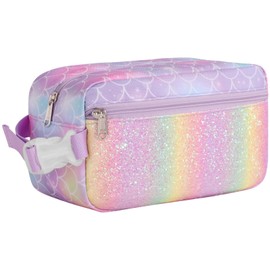 Bagseri Kids Snack Bag Girls - Small Reusable and Insulated Lunch Bag for Girls, Collapsible Mini Lunch Box with Buckle Handle for School and Daycare, Glitter Mermaid Scale