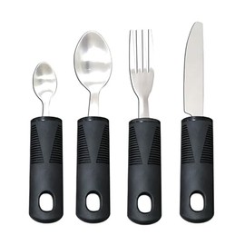 4-Piece Parkinson Cutlery for Disabled Elderly Stainless Steel with Non-Slip Wide Handles for Arthritis, Parkinson's Disease, Elderly, Hand Tremors (Black)