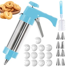 Hendiy Cookie Press, Cookie Press Gun Kit Stainless Steel Cookies Maker with 13 Cookies Discs and 8 Piping Tips for Baking