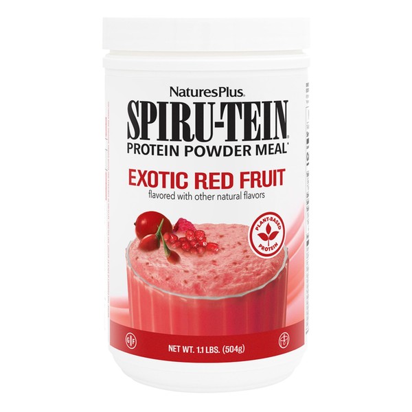 NaturesPlus SPIRU-TEIN, Exotic Red Fruit - 1.1 lb - Plant-Based Protein Powder - Vitamins & Minerals for Energy - Vegetarian, Gluten Free - 14 Servings