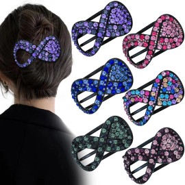 Aswewamt 6 Pcs Rhinestone French Concord Flat Hair Clips, 3.74 Inch Curved Hair Claw