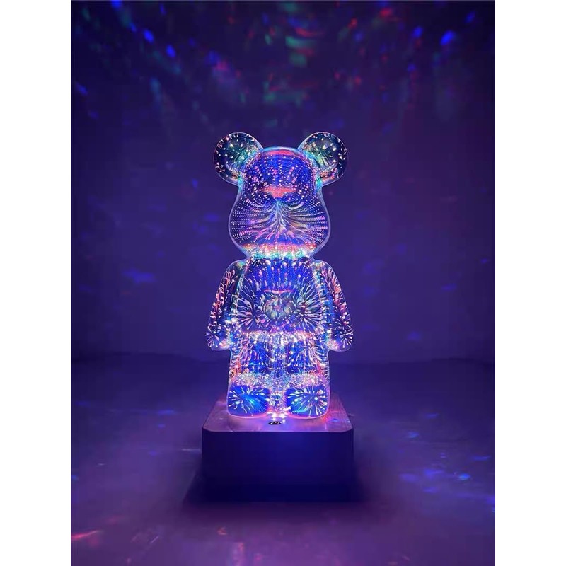 Wireless Crystal Bear Night Light 3D Glass Bedside Lamp Colorful