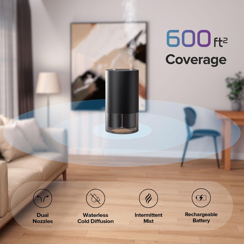 Airversa Dual-Nozzle Waterless Essential Oil Diffuser for Home Rechargeable Scent