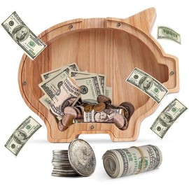 Wooden and Acrylic Piggy Bank - Double-Sided Transparent Acrylic Cute Money Savings Box for  - Ideal Birthday for Boys and Girls - Encourage Saving and Financial Challenge - Color: Single Acrylic