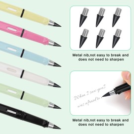Hoedia 6pcs Everlasting Pencil Unlimited Inkless Pencil,Reusable Everlasting Pen with Eraser and 6pcs Replacement Nibs,Erasable Infinite Pens for Student Artist Writing Drawing