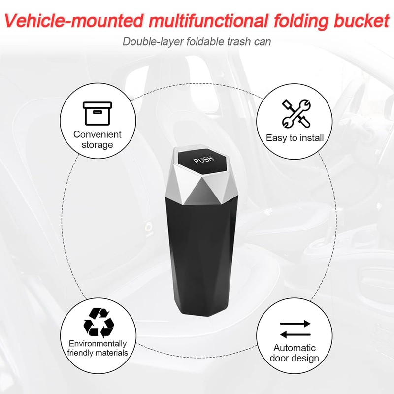 OBLLAR Car Trash Can with Lid,Diamond Design Small Automatic Portable