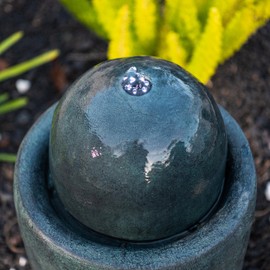 XBrand 25.98" W Round Stone Modern Stone Textured Sphere Water Feature w/LED Lights, Ball Fountain Decor, Indoor/Outdoor, Garden Sphere, Patio, Dark Green