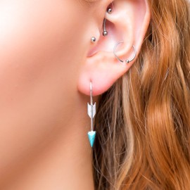 Arrow Earrings in 925 Sterling Silver and Turquoise, Drop Hook Earrings, Viking Jewellery, Boho Style, Gift for Her