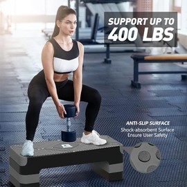 Aerobic Exercise Step, Adjustable Aerobic Stepper for Exercise, Workout Step Platform for Step Up, 26.5" Step Deck with 4” 6” 8” Adjustable Height Risers, Women Home Gym Cardio Fitness