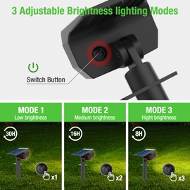 LOTMOS Solar Spotlight for Outdoor Use [3 Pieces/72LED], 3 Modes IP67 Waterproof Solar Garden Lights, 6500 K Can Be Wall Mounted Garden Solar Lights for Patios, Fences, Paths, Driveways, Porches