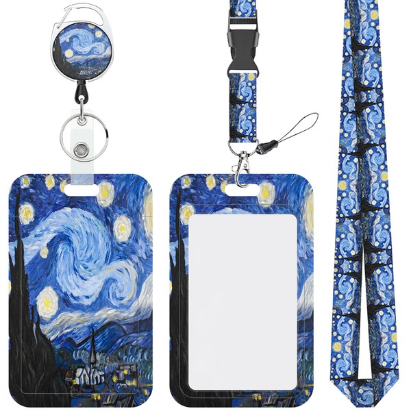 Van Gogh Starry Night Sky Lanyards for ID Badges Retractable