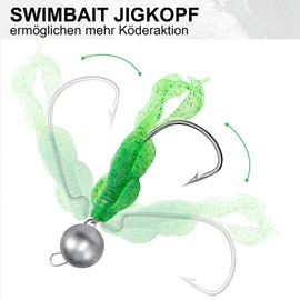 Goture Fishing Hook Set Jig Heads, 16 Pieces Sharp Jig Hooks Set for Rubber Fish, Rubber Fish Fishing Jig Hooks, Carp Lead Head Fishing Hooks, Offset Hooks, Jig Head Hooks 3.5 g