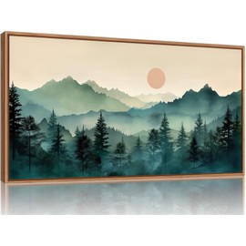 SIGNINART Large Misty Mountains Framed Canvas Wall Art, Foggy Forest Wall Decor, Smokey Nature Pine Tree Wall Painting, Modern Boho Sunrise Art Prints for Bedroom Living Room and Office - 20"x40"