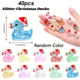 Christmas Mini Glitter Ducks Set, Colorful Resin Duck Figurines, Resin Ornament, Perfect Gift Bags & Party Favors, No Plug Needed, Ideal for Parties:_Multi-color_40 pieces
