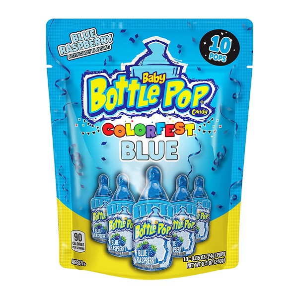 Baby Bottle Pop Individually Wrapped Blue Raspberry Party Pack – 10 Count Blue Raspberry Flavored Candy Lollipop Suckers - Blue Candy for Celebrations & Virtual Parties