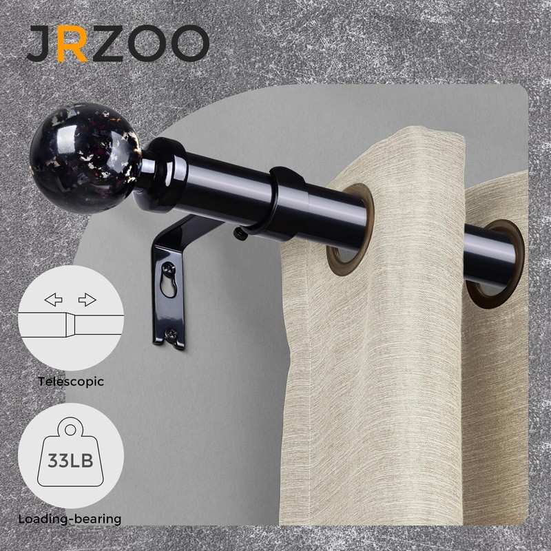 Black Curtain Rods for Windows 72 to 144 Inch, 1''