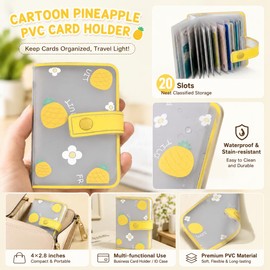 Tangseajiao 1 Pc 20 Slots Cartoon PVC Card Holder, Business Holder, ID Card Holder Case Pocket, Wallet Purse Cards Pouch Organizer, (Pineapple, 4x2.8 inches)