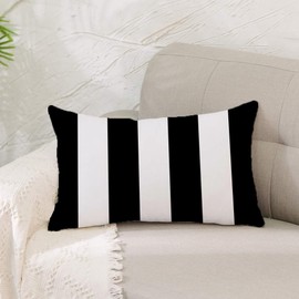 ZHLF Pack of 2, Waterproof Pillow Covers Outdoor Throw Pillowcases Decorative Garden Cushion Case for Home Garden Patio Couch Balcony Striped 12 x 20 inch/30x50cm Black & White