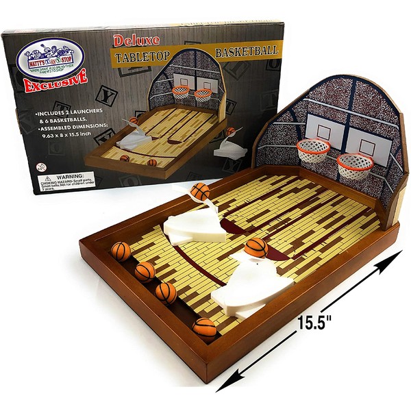 Matty's Toy Stop Deluxe Wooden Mini Tabletop Basketball Game for 2 Players (Includes 2 Launchers & 6 Basketballs)