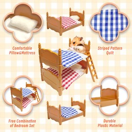 Hamster Bunk Bed for Guinea Pig 2 Bed Set with Ladder Mini House Habitats Furniture Accessories for Herret Chinchillas Squirrels Gliders