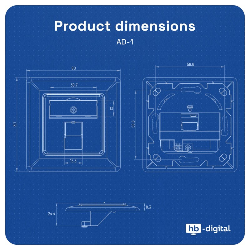 HB-DIGITAL Network Socket for 1x Keystone Module Jacks Flush-Mounted Socket