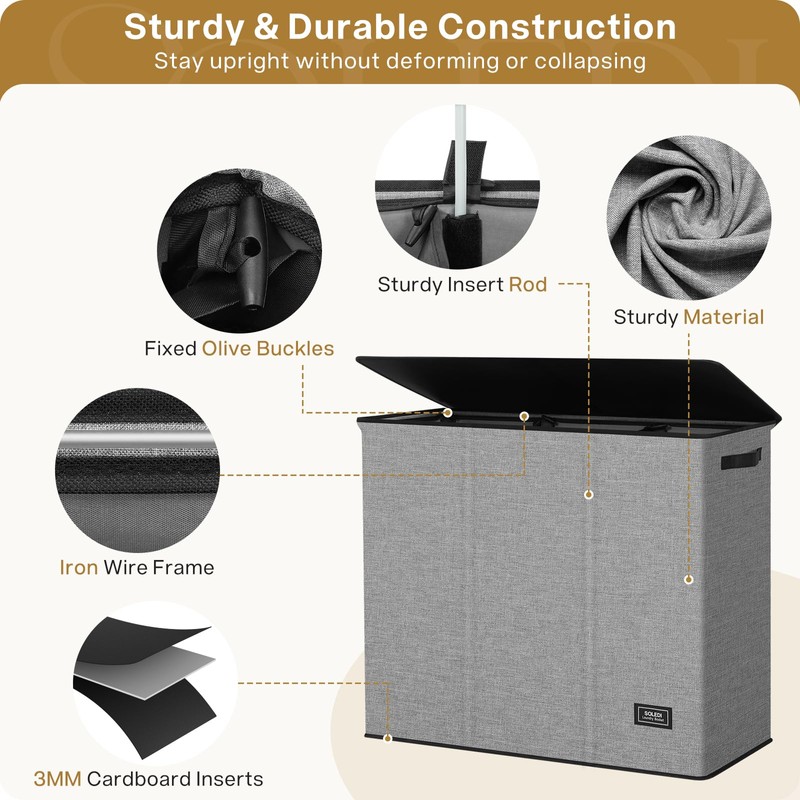SOLEDI 180L Laundry Hamper 3 Section, Extra Large Laundry Hamper
