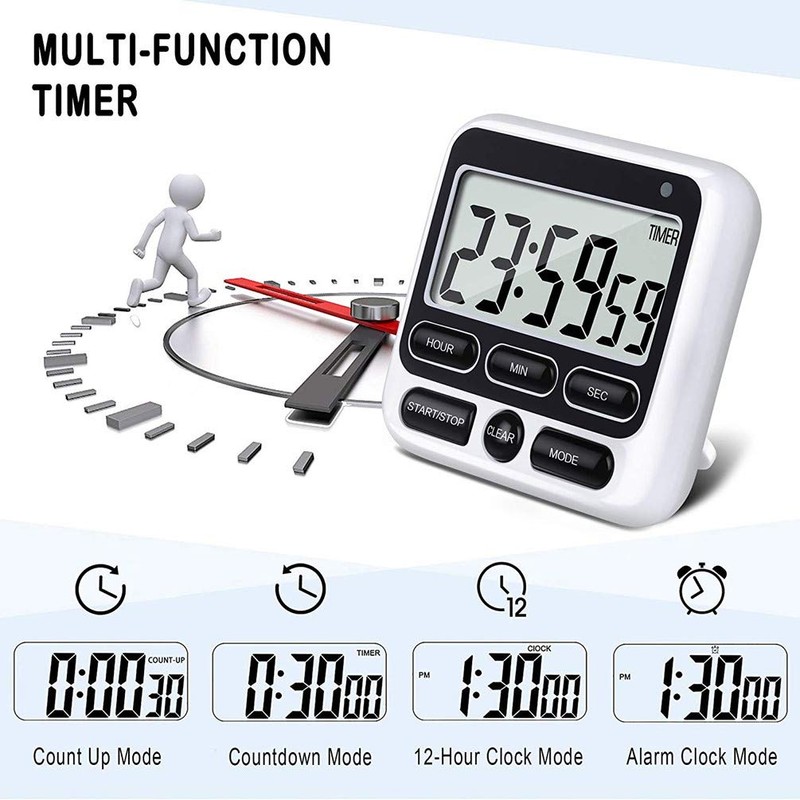 Upgraded Digital Kitchen Timer, ON/OFF Switch, 12/24 Hour Clock and