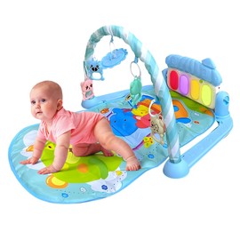 Raganet, Baby Gym Musical, Gimnasio Para Bebés Con Piano Juguete, Tapete Con Juegos, Diseños Divertidos (Azul)