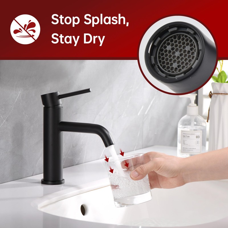 SUMERAIN Matte Black Bathroom Sink Faucet Single Handle Single Hole