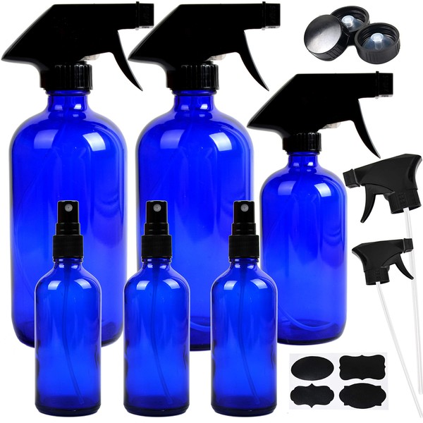 Youngever 6 Pack Empty Cobalt Blue Glass Spray Bottles Refillable