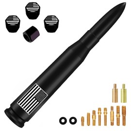 America Flag Truck Bullet Antenna with Valve Stem Caps-Car wash Safe-Universal Mast for GM Chevy Silverado 1500 2500 3500 HD Avalanche Ford F150 F250 F350 Denali Pickup Car Accessories (Matte Black)