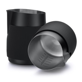 Normcore Handleless Milk Pitcher - Espresso Steaming Pitcher with Round Spout - 18/8 Stainless Steel Milk Frothing Jug, Black Non-Stick - Coffee Latte Frothing Pitcher - 20.3 oz (600 ml)