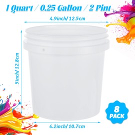 AKOLAFE 8 Pack Small Paint Bucket for Painting 1 Quart Paint Cans 2 Pint Touch Up Paint Storage Containers Plastic Paint Containers with Lids Empty Paint Cans Hand Held Paint Pail for Leftover Paint