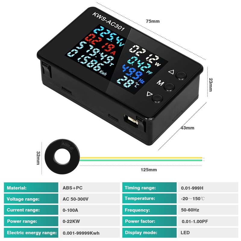 DEWIN Digital Electricity Meter, KWS-AC301 Voltmeter Ammeter Wattmeter Energy Meter